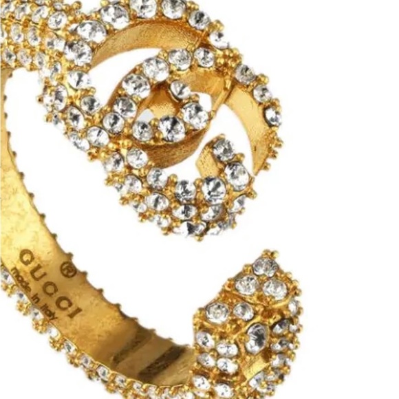 GUCCI 💕💎 Gold-Tone Gold Plated Crystal Embellishment Double G Ring - NWT - Picture 11 of 11